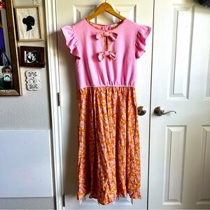 Voy pink & orange floral ruffle sleeveless bow dress dopamine dressing